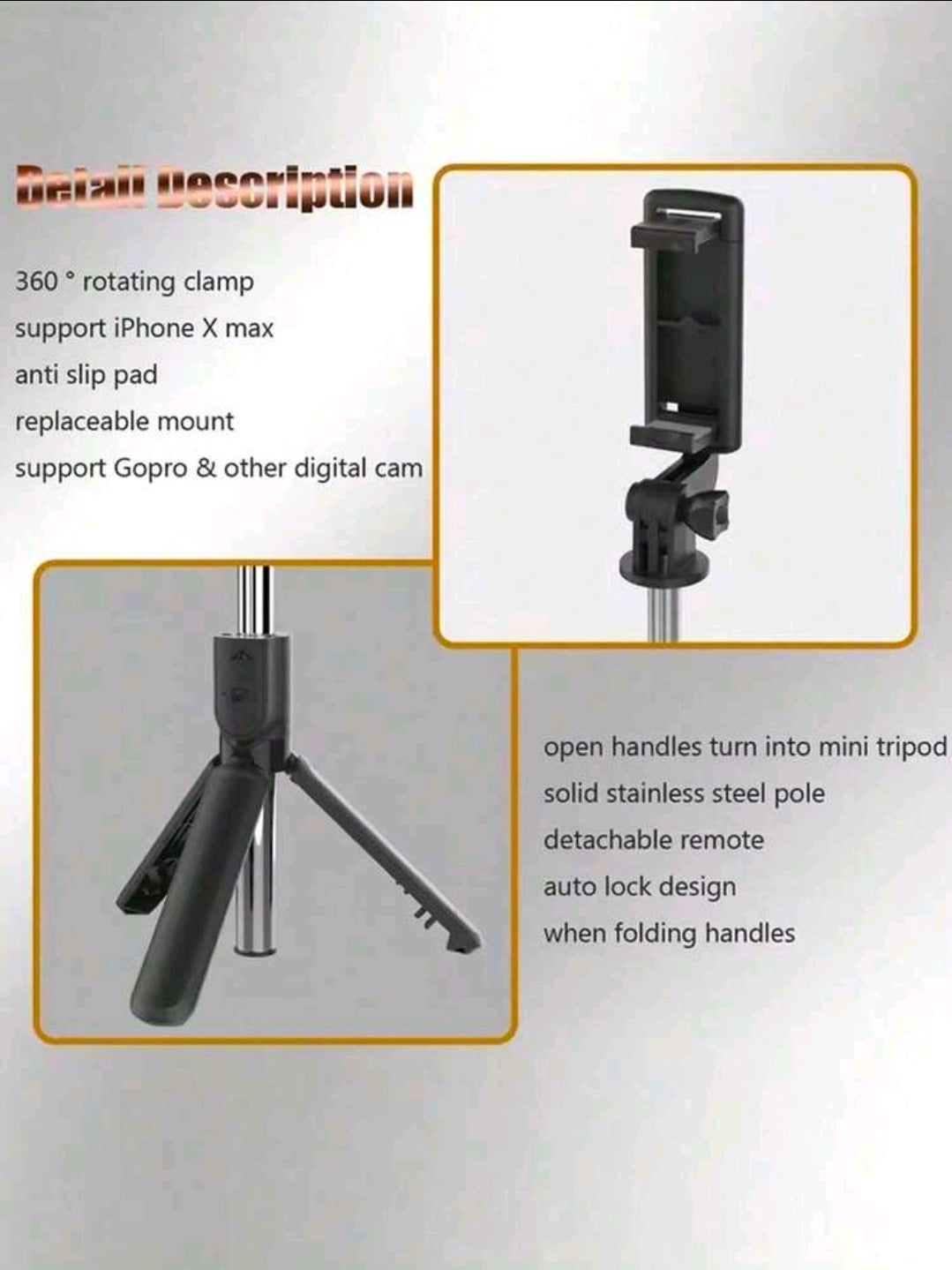 Drehbarer Handgehaltener Mini- Selfei-Sick für Mobieltelefone,  Distanzstabilisator, mit bluetooth ,Selfie-Aiflöser